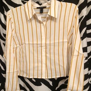 Forever 21 white/mustard striped long sleeve top